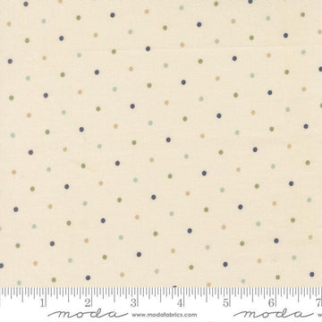 Image of True Love Magic Dot Cream Daydream quilting cotton fabric by Lella Boutique for Moda Fabrics. Features polka dots on a cream background. Cute Little Fabric Shop.