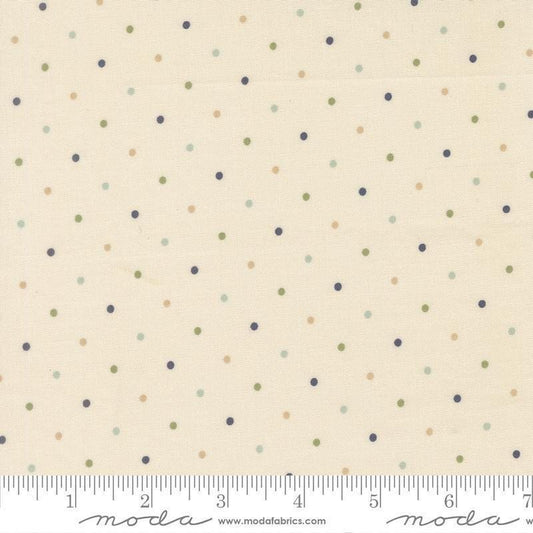 Image of True Love Magic Dot Cream Daydream quilting cotton fabric by Lella Boutique for Moda Fabrics. Features polka dots on a cream background. Cute Little Fabric Shop.
