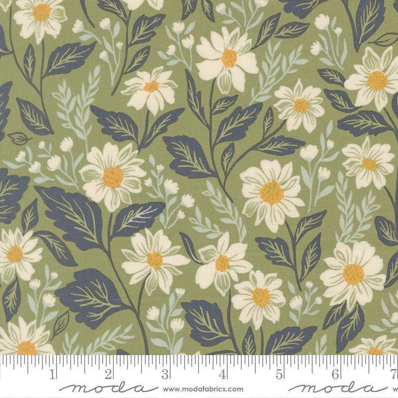Image of True Love Romance Blooms Fern quilting cotton fabric by Lella Boutique for Moda Fabrics. Features flowers on a green background. Cute Little Fabric Shop.