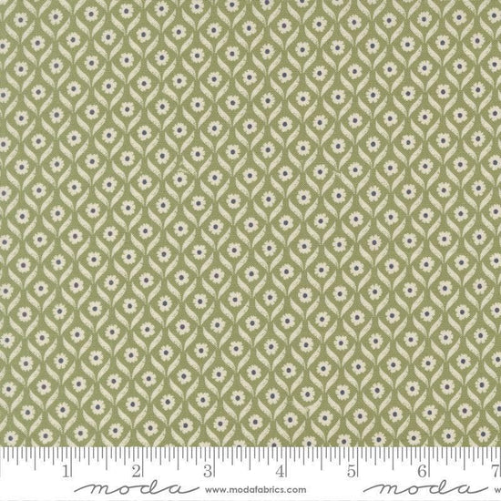 Image of True Love Wall Flower Fern quilting cotton fabric by Lella Boutique for Moda Fabrics. Features flowers on a green background. Cute Little Fabric Shop.