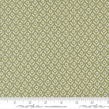 Image of True Love Wall Flower Fern quilting cotton fabric by Lella Boutique for Moda Fabrics. Features flowers on a green background. Cute Little Fabric Shop.