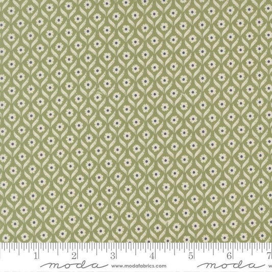 Image of True Love Wall Flower Fern quilting cotton fabric by Lella Boutique for Moda Fabrics. Features flowers on a green background. Cute Little Fabric Shop.