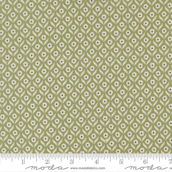Image of True Love Wall Flower Fern quilting cotton fabric by Lella Boutique for Moda Fabrics. Features flowers on a green background. Cute Little Fabric Shop.