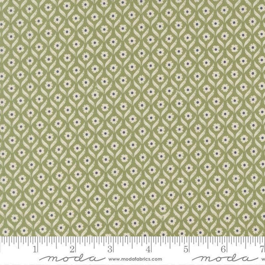 Image of True Love Wall Flower Fern quilting cotton fabric by Lella Boutique for Moda Fabrics. Features flowers on a green background. Cute Little Fabric Shop.