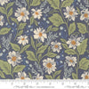 Image of True Love Romance Blooms Twilight quilting cotton fabric by Lella Boutique for Moda Fabrics. Features flowers on a blue background. Cute Little Fabric Shop.