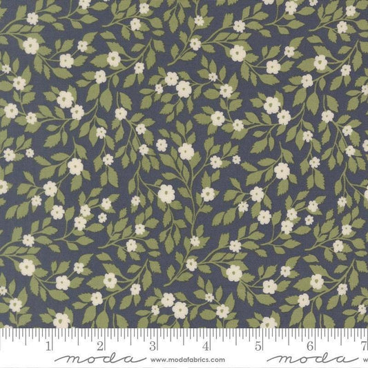 Image of True Love Daydream Posies Twilight quilting cotton fabric by Lella Boutique for Moda Fabrics. Features flowers on a blue background. Cute Little Fabric Shop.