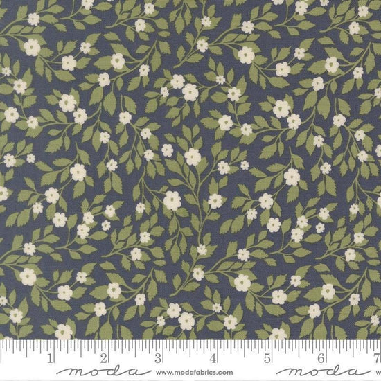 Image of True Love Daydream Posies Twilight quilting cotton fabric by Lella Boutique for Moda Fabrics. Features flowers on a blue background. Cute Little Fabric Shop.