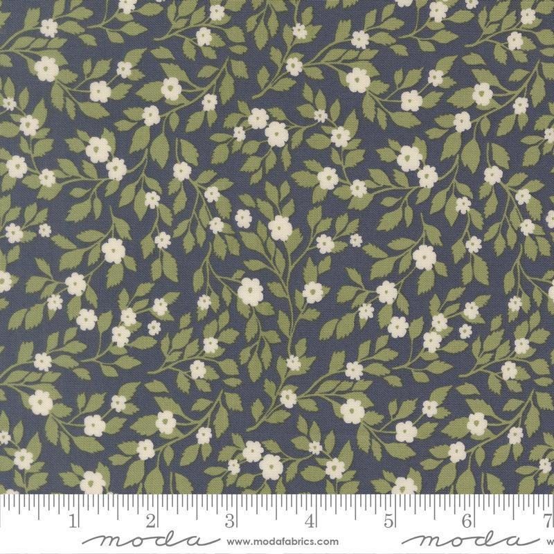 Image of True Love Daydream Posies Twilight quilting cotton fabric by Lella Boutique for Moda Fabrics. Features flowers on a blue background. Cute Little Fabric Shop.