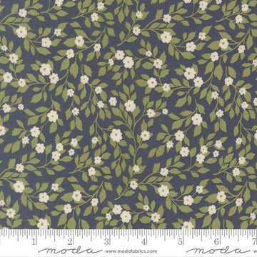 Image of True Love Daydream Posies Twilight quilting cotton fabric by Lella Boutique for Moda Fabrics. Features flowers on a blue background. Cute Little Fabric Shop.
