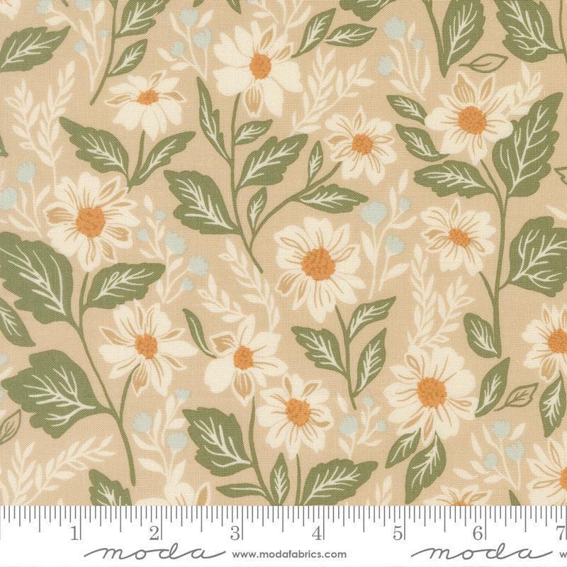 Image of True Love Romance Blooms Oatmeal quilting cotton fabric by Lella Boutique for Moda Fabrics. Features flowers on a beige background. Cute Little Fabric Shop.