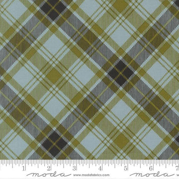 Image of Chilly Plaid Storm quilting cotton fabric by Sweetwater for Moda Fabrics. Features plaid on a blue and green background. Cute Little Fabric Shop.