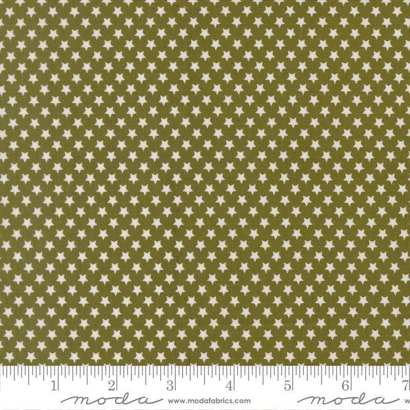 Image of Chilly Star Bright Pine quilting cotton fabric by Sweetwater for Moda Fabrics. Features stars on a green background. Cute Little Fabric Shop.