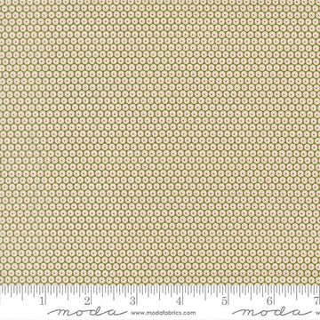 Image of Chilly Snowball Pine quilting cotton fabric by Sweetwater for Moda Fabrics. Features a geometric pattern on a green background. Cute Little Fabric Shop.
