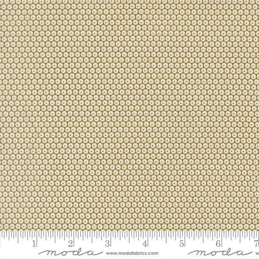 Image of Chilly Snowball Pine quilting cotton fabric by Sweetwater for Moda Fabrics. Features a geometric pattern on a green background. Cute Little Fabric Shop.