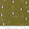 Image of Chilly Mr Penguin Pine quilting cotton fabric by Sweetwater for Moda Fabrics. Features penguins on a green background. Cute Little Fabric Shop.