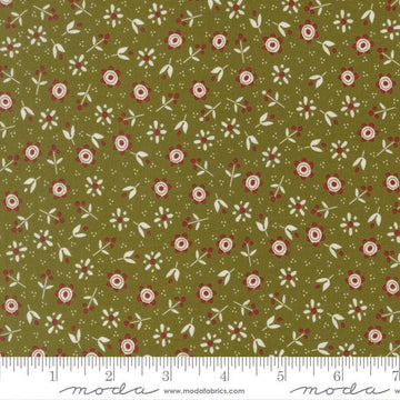 Image of Chilly Christmas Flowers Pine quilting cotton fabric by Sweetwater for Moda Fabrics. Features flowers on a green background. Cute Little Fabric Shop.