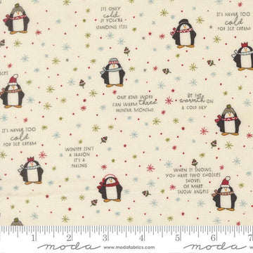 Image of Chilly Mr Penguin quilting cotton fabric by Sweetwater for Moda Fabrics. Features penguins on a cream background. Cute Little Fabric Shop.