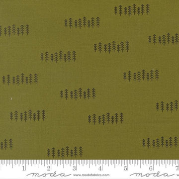 Image of Chilly The Forest Pine quilting cotton fabric by Sweetwater for Moda Fabrics. Features trees on a green background. Cute Little Fabric Shop.