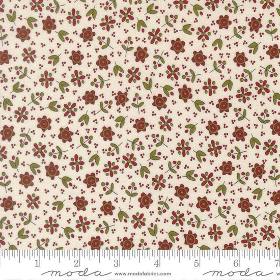 Image of Chilly Christmas Flowers Vanilla quilting cotton fabric by Sweetwater for Moda Fabrics. Features flowers on a cream background. Cute Little Fabric Shop.