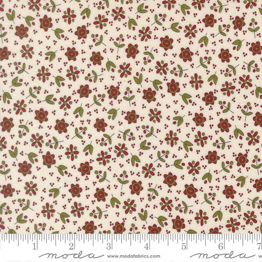 Image of Chilly Christmas Flowers Vanilla quilting cotton fabric by Sweetwater for Moda Fabrics. Features flowers on a cream background. Cute Little Fabric Shop.