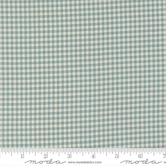Image of Chilly Gingham Storm quilting cotton fabric by Sweetwater for Moda Fabrics. Features gingham on a blue background. Cute Little Fabric Shop.