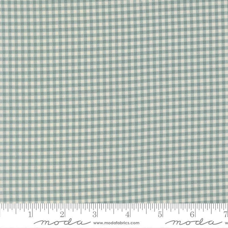 Image of Chilly Gingham Storm quilting cotton fabric by Sweetwater for Moda Fabrics. Features gingham on a blue background. Cute Little Fabric Shop.