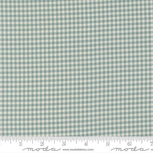 Image of Chilly Gingham Storm quilting cotton fabric by Sweetwater for Moda Fabrics. Features gingham on a blue background. Cute Little Fabric Shop.