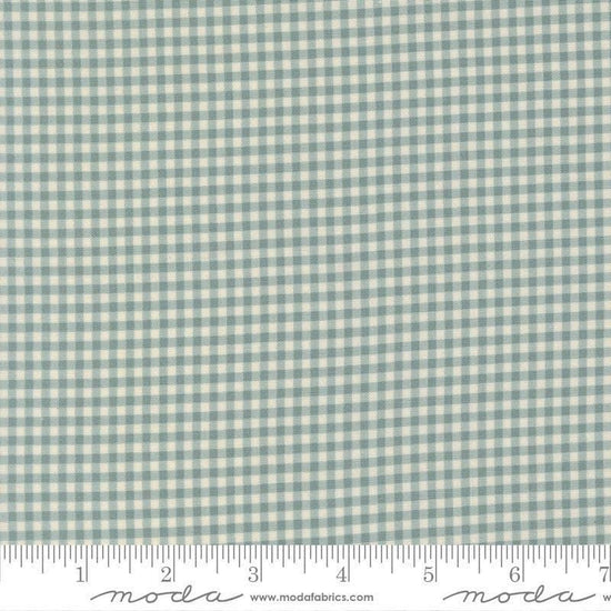 Image of Chilly Gingham Storm quilting cotton fabric by Sweetwater for Moda Fabrics. Features gingham on a blue background. Cute Little Fabric Shop.