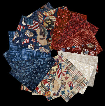 American Country Fat Quarter Bundle Independence Day Fabric - FATQU AMCO 3PKY - 16-Piece Precut - QT Fabrics Quilting Cotton Fabric