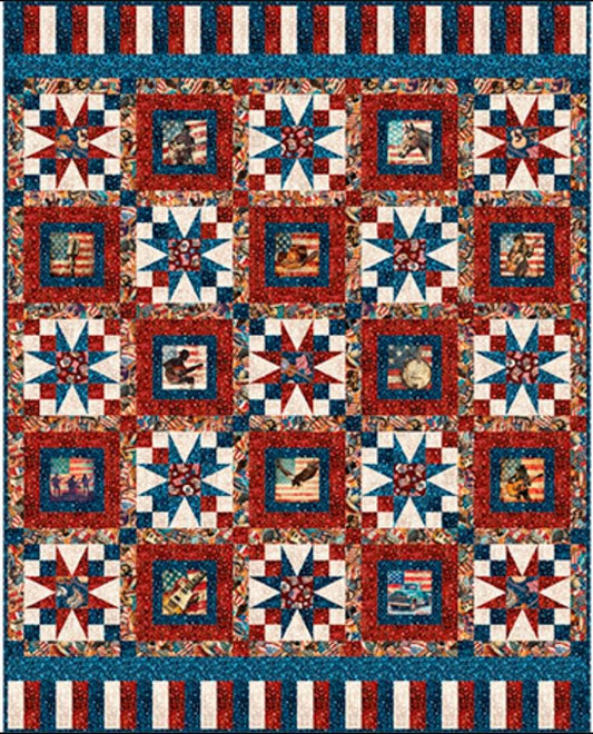American Country Stars Quilt Kit - QT Fabrics - Pattern Fabric - Nature Outdoors Animals Forest - Quilting Cotton Fabric