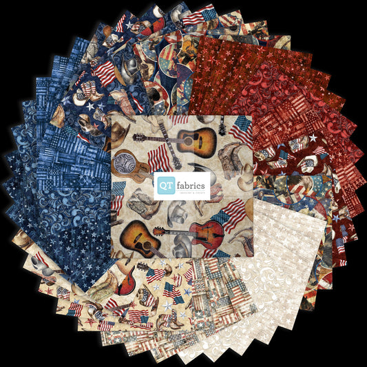 American Country Layer Cake Patriotic Fabric - 10SQ AMCO 6PKY - 42-Piece Precut - QT Fabrics Quilting Cotton Fabric