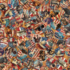 Image of American Country Vignettes Rust quilting cotton fabric by Morris Creative Group for QT Fabrics. Features patriotic icons on a brown background. Cute Little Fabric Shop.