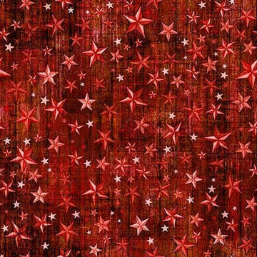 Image of American Country Stars Brick quilting cotton fabric by Morris Creative Group for QT Fabrics. Features stars on a red background. Cute Little Fabric Shop.