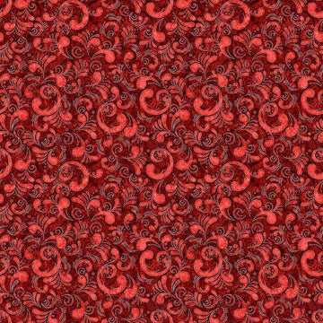 Image of American Country Scrolls Red quilting cotton fabric by Morris Creative Group for QT Fabrics. Features swirls on a red background. Cute Little Fabric Shop.