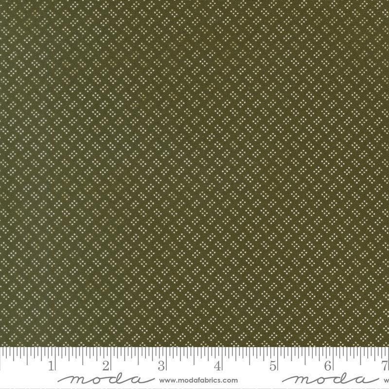 Image of Joyful Gatherings II Six Pack Dot Evergreen quilting cotton fabric by Primitive Gatherings for Moda Fabrics. Features dots on a green background. Cute Little Fabric Shop.