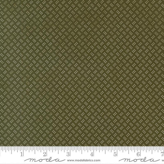 Image of Joyful Gatherings II Six Pack Dot Evergreen quilting cotton fabric by Primitive Gatherings for Moda Fabrics. Features dots on a green background. Cute Little Fabric Shop.