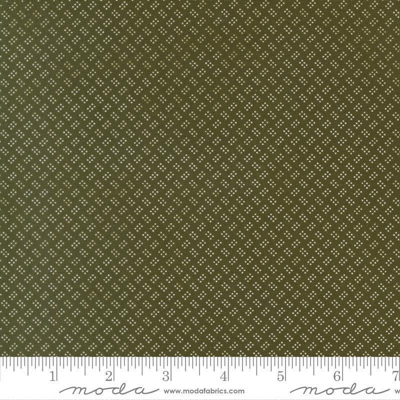 Image of Joyful Gatherings II Six Pack Dot Evergreen quilting cotton fabric by Primitive Gatherings for Moda Fabrics. Features dots on a green background. Cute Little Fabric Shop.