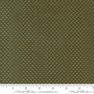 Image of Joyful Gatherings II Six Pack Dot Evergreen quilting cotton fabric by Primitive Gatherings for Moda Fabrics. Features dots on a green background. Cute Little Fabric Shop.