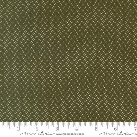 Image of Joyful Gatherings II Six Pack Dot Evergreen quilting cotton fabric by Primitive Gatherings for Moda Fabrics. Features dots on a green background. Cute Little Fabric Shop.