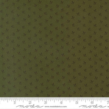 Image of Joyful Gatherings II Leaf Sprig Evergreen quilting cotton fabric by Primitive Gatherings for Moda Fabrics. Features leaves on a green background. Cute Little Fabric Shop.