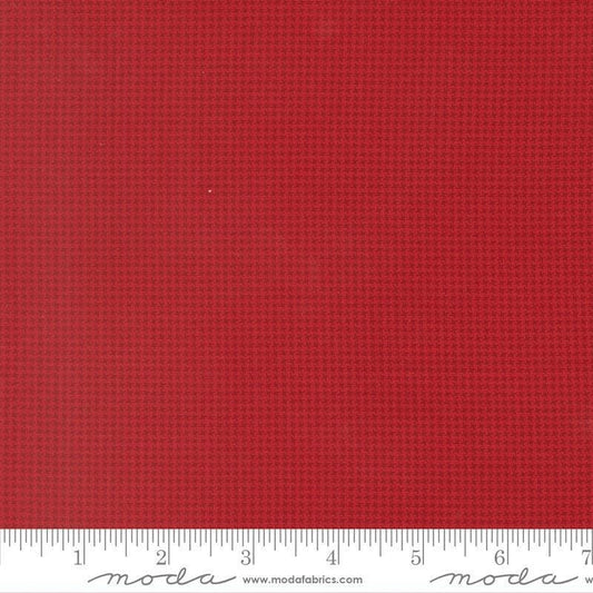 Image of Joyful Gatherings II Mini Houndstooth Crimson quilting cotton fabric by Primitive Gatherings for Moda Fabrics. Features houndstooth on a red background. Cute Little Fabric Shop.
