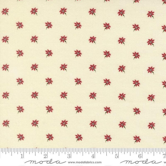 Image of Joyful Gatherings II Poinsettia Cloud quilting cotton fabric by Primitive Gatherings for Moda Fabrics. Features flowers on a cream background. Cute Little Fabric Shop.