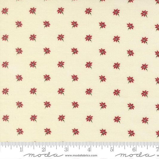 Image of Joyful Gatherings II Poinsettia Cloud quilting cotton fabric by Primitive Gatherings for Moda Fabrics. Features flowers on a cream background. Cute Little Fabric Shop.