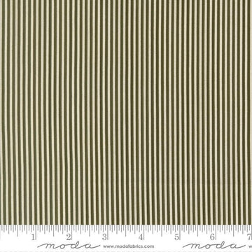 Image of Joyful Gatherings II Peppermint Stripe Cloud Evergreen quilting cotton fabric by Primitive Gatherings for Moda Fabrics. Features stripes on a green background. Cute Little Fabric Shop.