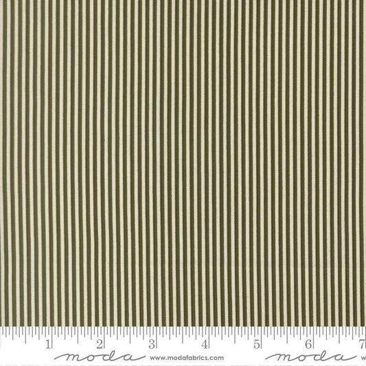 Image of Joyful Gatherings II Peppermint Stripe Cloud Evergreen quilting cotton fabric by Primitive Gatherings for Moda Fabrics. Features stripes on a green background. Cute Little Fabric Shop.