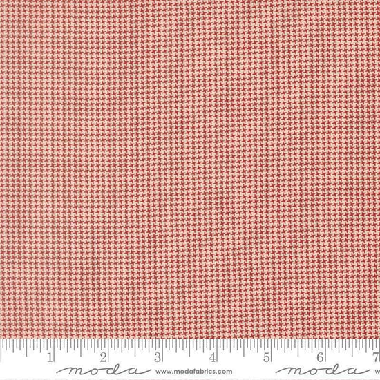 Image of Joyful Gatherings II Mini Houndstooth Cloud quilting cotton fabric by Primitive Gatherings for Moda Fabrics. Features houndstooth on a cream and red background. Cute Little Fabric Shop.
