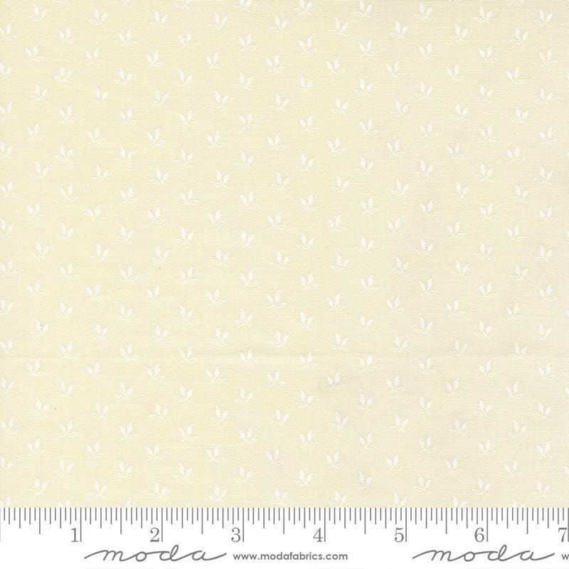 Image of Joyful Gatherings II Leaf Sprig Cloud White quilting cotton fabric by Primitive Gatherings for Moda Fabrics. Features leaves on a cream background. Cute Little Fabric Shop.