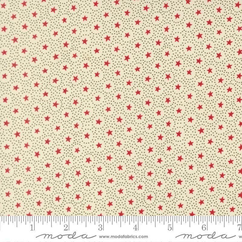 Image of Joyful Gatherings II Circle of Stars Cloud quilting cotton fabric by Primitive Gatherings for Moda Fabrics. Features stars and dots on a cream background. Cute Little Fabric Shop.