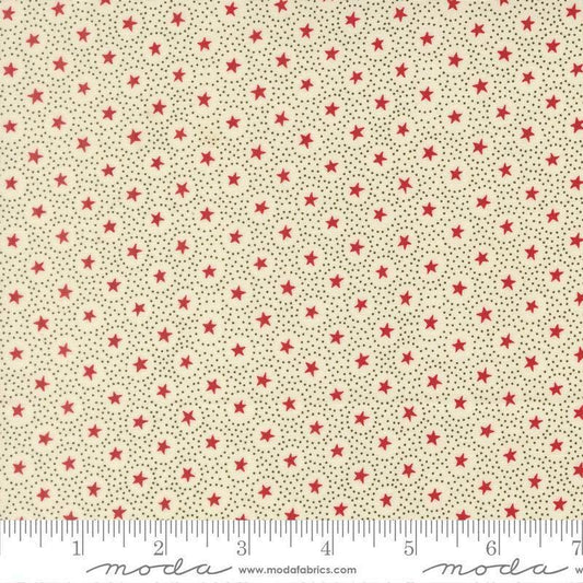 Image of Joyful Gatherings II Circle of Stars Cloud quilting cotton fabric by Primitive Gatherings for Moda Fabrics. Features stars and dots on a cream background. Cute Little Fabric Shop.