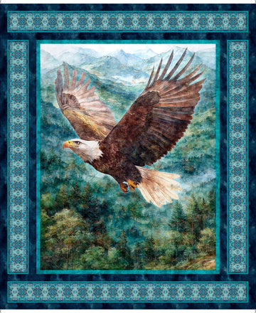 Skyward Eagle Panel Multi Blue Bird Fabric - 32004 - QT Fabrics Quilting Cotton Fabric